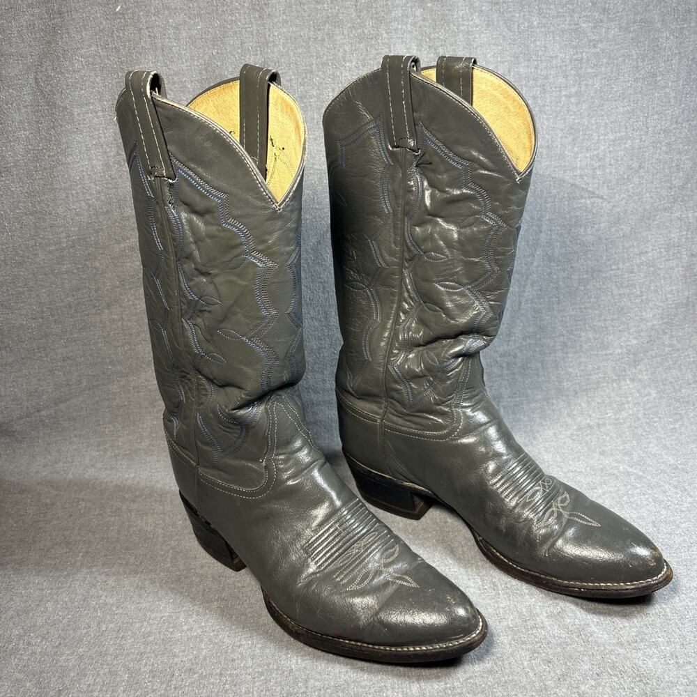 Vintage Tony Lama 3372 Cowboy Boots Mens 7.5 D Gray Leather Western
